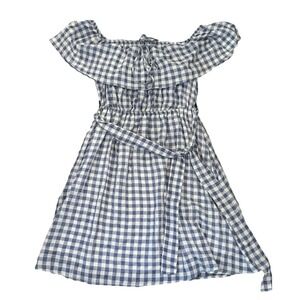 Anthropoogie Blue Gingham Off Shoulder Ruffle Midi Dress Belted Size Medium